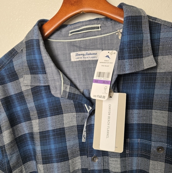 NWT TOMMY BAHAMA  Canyon Beach Flannel Cozy Check Men’s XXL Teal Bay Blue Color - Picture 6 of 16